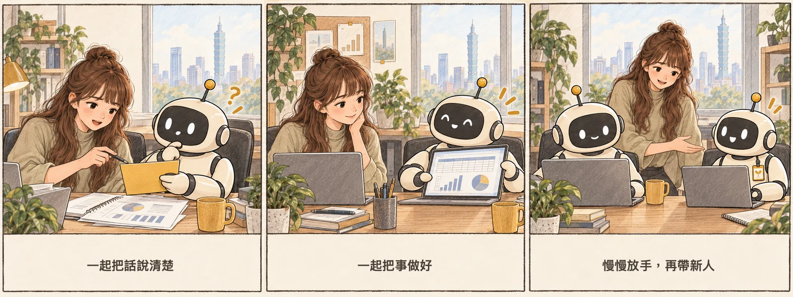 Vivi 和 AI Agent 從坐在一起說清楚，到各自把事做好，最後由 Vivi 帶第二位新 Agent。