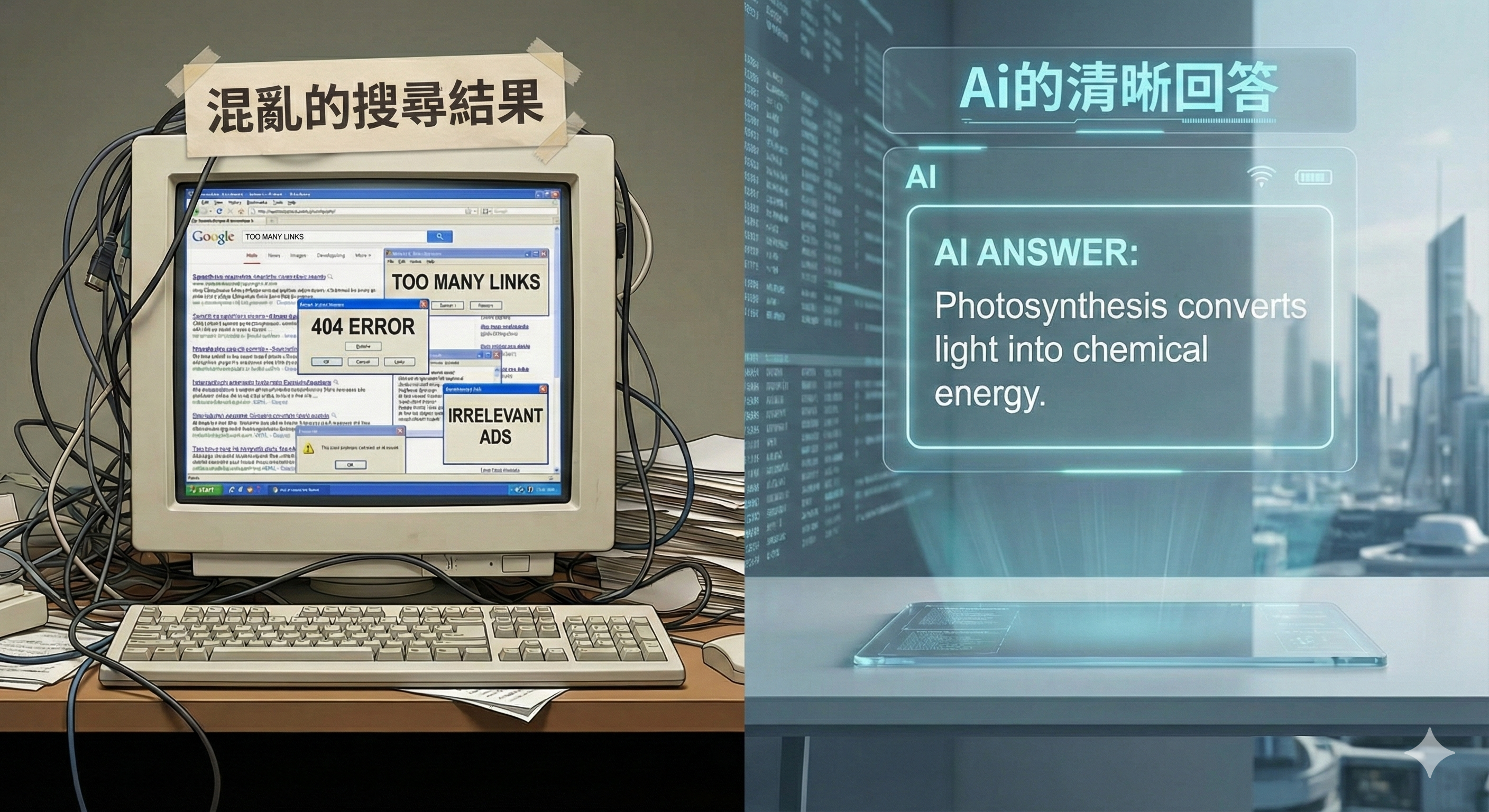 AEO 與 SEO 搜尋結果對比